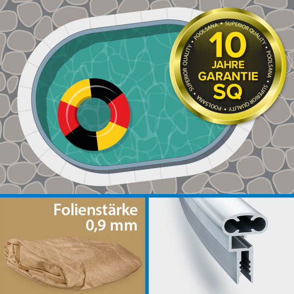 Einzel-Ovalpool PS SQ 5,25 x 3,20 x 1,50 m | Aluminium Kombi-Handlauf | 4D-Folie sand 0,9 mm