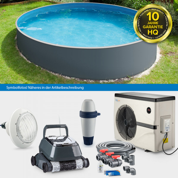 Rundpool PS HQ | Stahlwand grau | 4,00x1,50 m | Alu-HL | LAGOON-Set PROFI | Teil-/Kompletteinbau