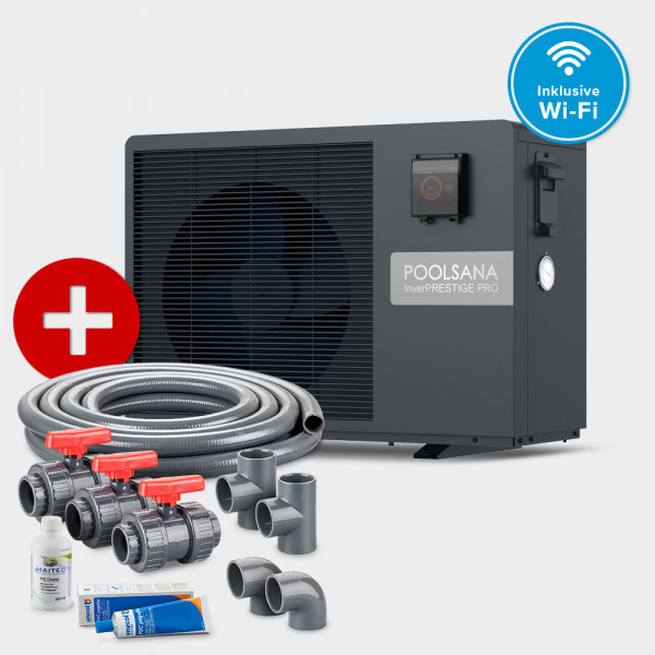 Pool Full-Inverter-Wärmepumpe POOLSANA InverPRESTIGE PRO 7 + Anschluss-Set 50 mm