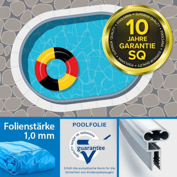Einzelbecken Aluwand-Ovalpool POOLSANA SQ 5,25 x 3,20 x 1,50 m | Alu-Handlauf | Folie 1,0 mm blau