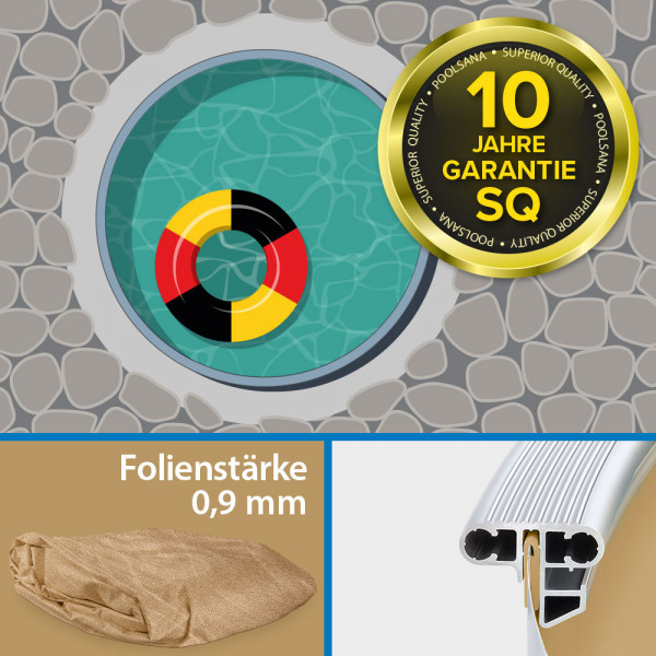 Einzelbecken Rundpool PS SQ 4,50 x 1,25 m mit Alu-Wand und Alu-Kombihandlauf | 4D-Folie 0,9 mm sand