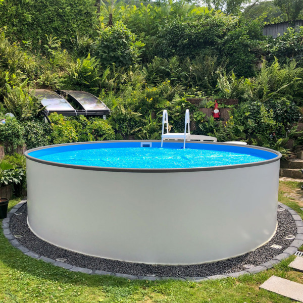 Retoure-Ware: Einzelbecken Stahlwand-Rundpool PS VALUE 4,20 x 1,35 m | Folie blau + Handlauf grau
