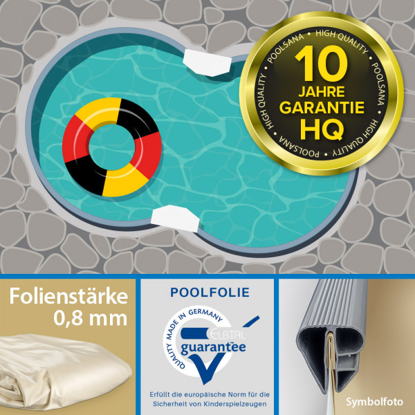 Einzelbecken Stahlwand-Achtformpool POOLSANA HQ 5,25 x 3,20 x 1,20 m | Folie sand