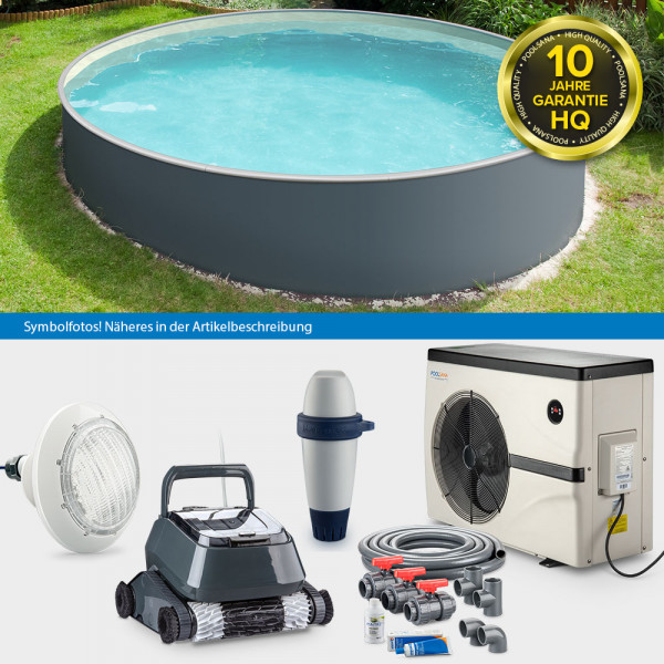 Rundpool PS HQ 4,00x1,50m | Alu-HL | Folie sand | Stahlwand grau | LAGOON-Set PROFI | Teil/Komplett