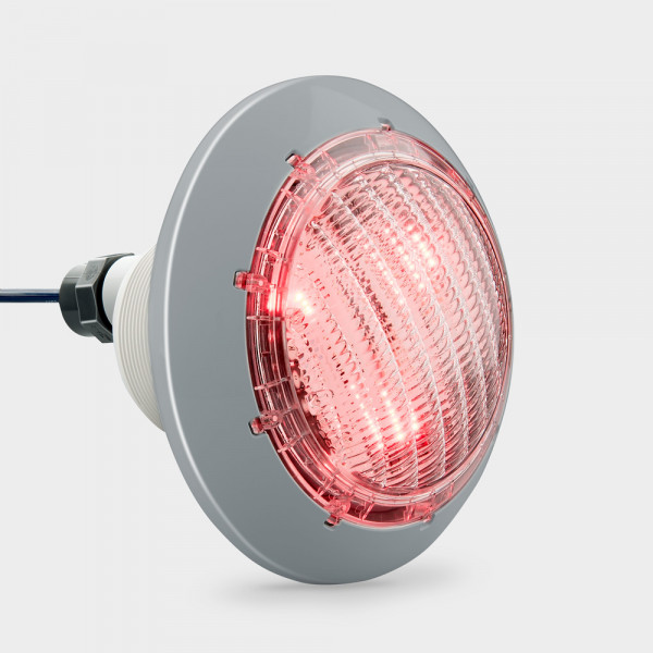 COMPACT-Poolscheinwerfer LED RGB 30 W mit Mini-Einbaunische + Kabelschutzschlauch | Blende grau
