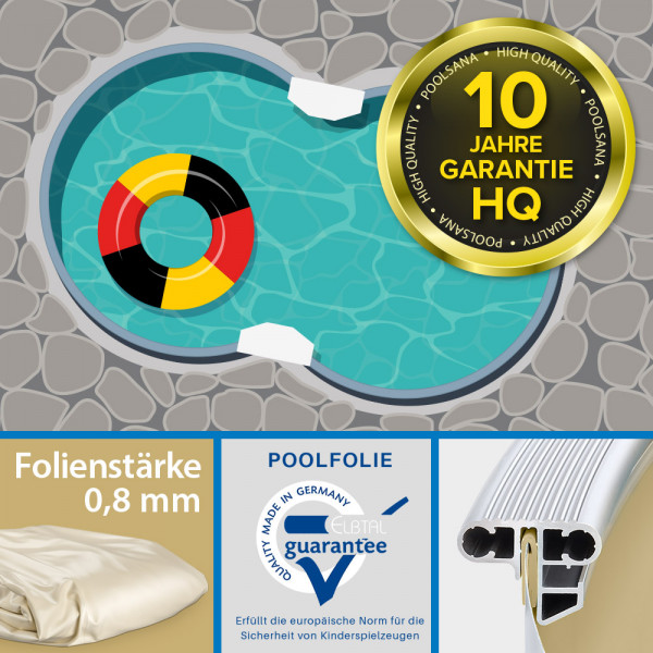 Einzelbecken Stahlwand-Achtformpool PS HQ 5,25 x 3,20 x 1,35 m mit Alu-Kombihandlauf | Folie sand