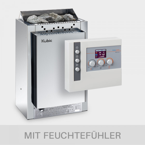 Kombiofen-Set Harvia Kubic Combi 9 kW + Kombi-Saunasteuerung POOLSANA Clima Lux mit Feuchtefühler
