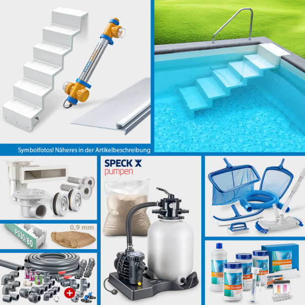 PS30/80-Rechteckpool SQ 8,00x4,00x1,50m | 4D-Folie 0,9 mm sand | PROFI-Set "High Level" | Elegance