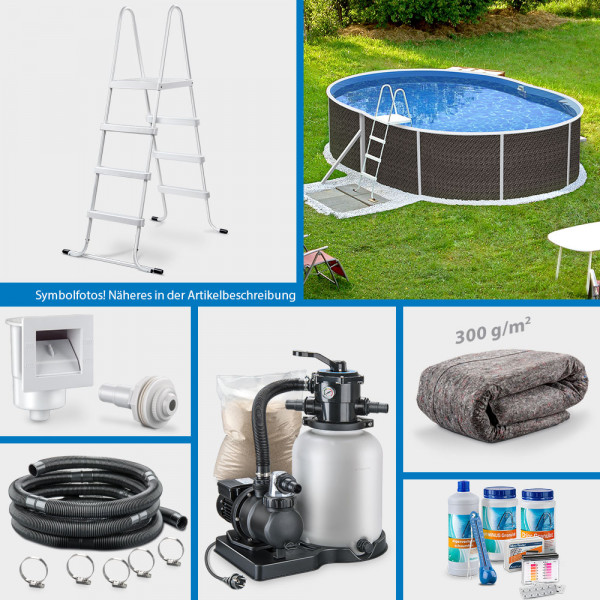 Ovalpool POOLSANA RATTAN 5,50 x 3,70 x 1,20 m Folie 0,5mm ADVANTAGE-Set | Freiaufstellung/Teileinbau