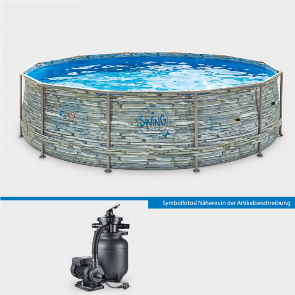 Frame Pool POLE STONE Rund 366 x 91 cm mit Sandfilteranlage Pure 260