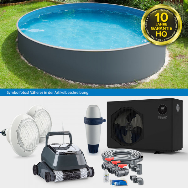 Rundpool PS HQ 5,00x1,50 m | Alu-HL | Folie 1 mm | Stahlwand grau | LAGOON-Set PROFI | Teil/Komplett