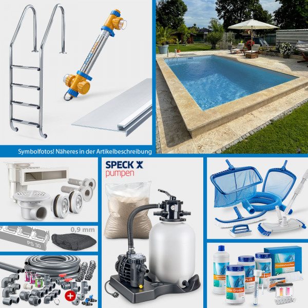 POOLSANA Rechteckpool 7,00 x 3,50 x 1,50 m | 4D-Folie 0,9 mm anthrazit | PROFI-Set "High Level"