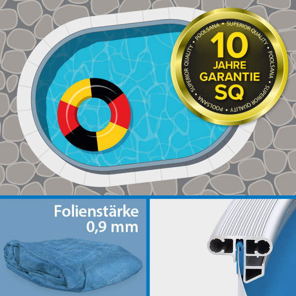 Einzelbecken Aluwand-Ovalpool POOLSANA SQ 5,25 x 3,20 x 1,50 m | Alu-Handlauf | 4D-Folie blau 0,9 mm