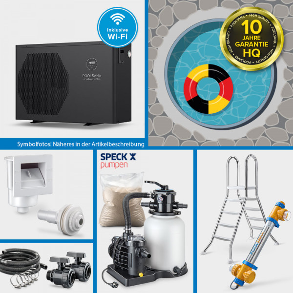 Rundpool PS HQ 3,50x1,35m | Alu-Handlauf | Folie 0,8mm grau PROFI-Set "HEAT" | Freiaufst./Teileinb.