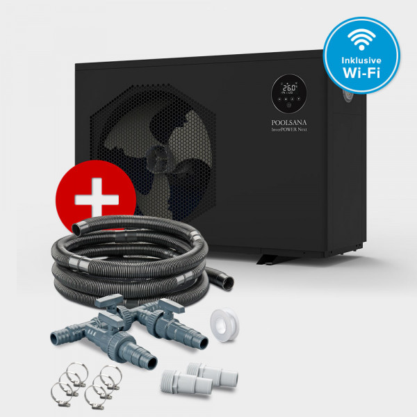 Pool Full-Inverter-Wärmepumpe POOLSANA InverPOWER NEXT 9 + Anschluss-Set 38 mm