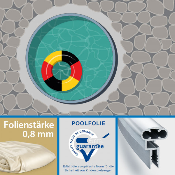 Stahlwand-Rundpool Eisenglimmer mit Alu-Handlauf | Folie 0,8 mm sand | 4,00 x 1,25 m | Einzelbecken