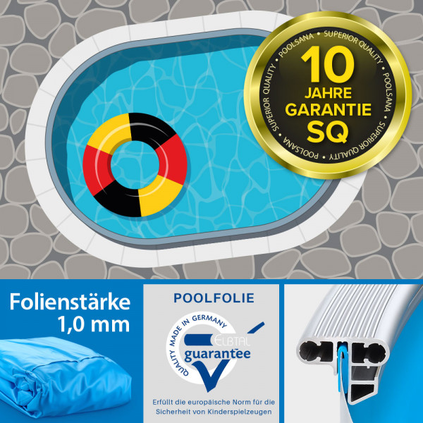 Einzelbecken Aluwand-Ovalpool POOLSANA SQ 8,00 x 4,00 x 1,50 m | Alu-Handlauf | Folie 1,0 mm blau