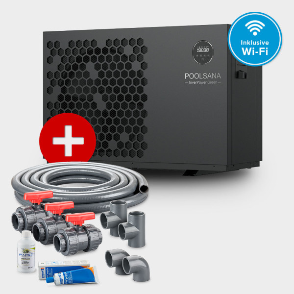 Pool Inverter-Wärmepumpe POOLSANA InverPOWER Green 20 + Anschluss-Set 50 mm