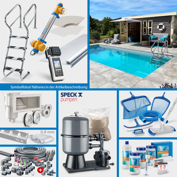 POOLSANA Rechteckpool 7,00 x 3,50 x 1,50 m PERFECT-Set | Folie grau