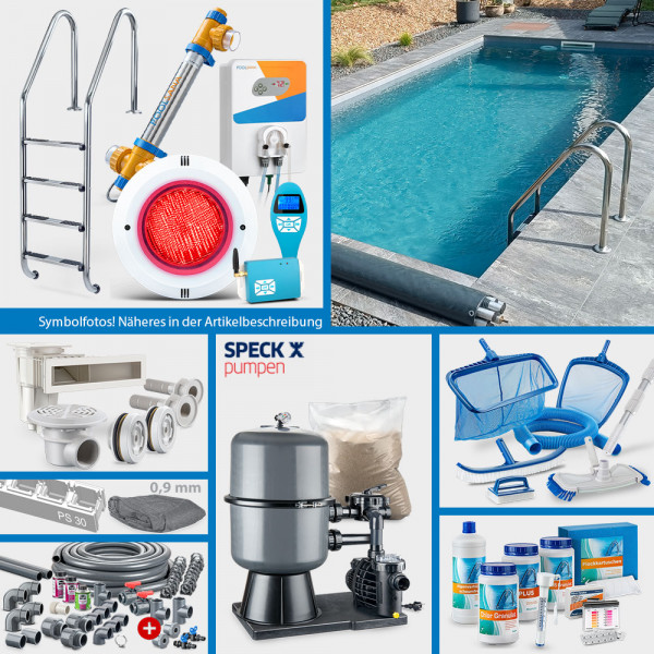 PS30-Rechteckpool PS 5,00 x 3,00 x 1,50 m | 4D-Folie 0,9 mm anthrazit | PERFECT-Set "High Level"