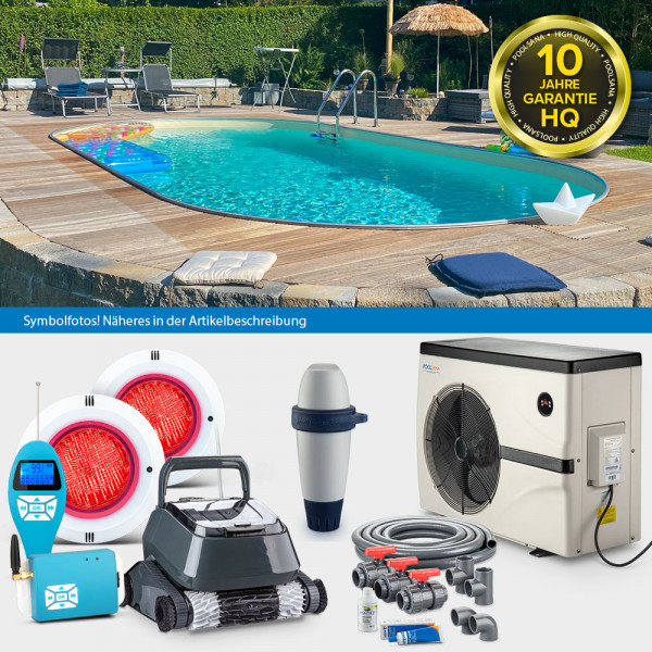 Aluminium-Ovalpool PS HQ 6,00 x 3,20 x 1,50 m mit Alu-Handlauf | Folie sand 0,8mm | LAGOON-Set PROFI