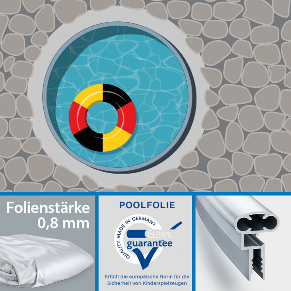 Stahlwand-Rundpool Eisenglimmer mit Alu-Handlauf | Folie 0,8 mm grau | 3,50 x 1,25 m | Einzelbecken