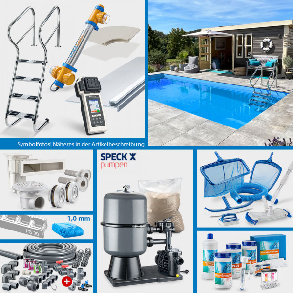 POOLSANA Rechteckpool 7,00 x 3,50 x 1,50 m | Folie blau 1,00 mm | PERFECT-Set "High Level"