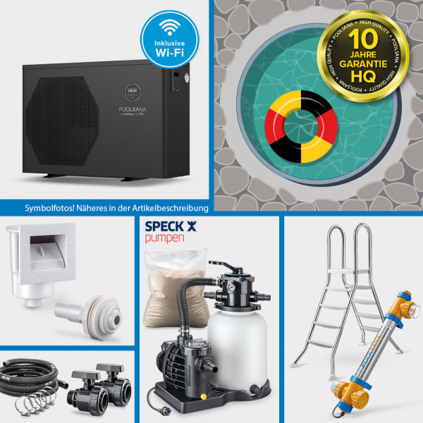 Rundpool PS HQ 5,00x1,35m | Alu-Handlauf | Folie 0,8mm sand PROFI-Set "HEAT" | Freiaufst./Teileinb.