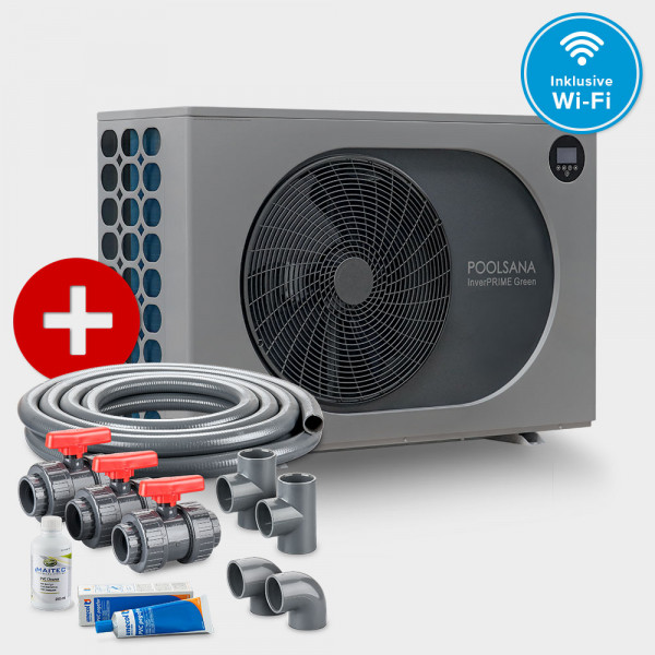 Pool Inverter-Wärmepumpe POOLSANA InverPRIME Green 21 + Anschluss-Set 50 mm