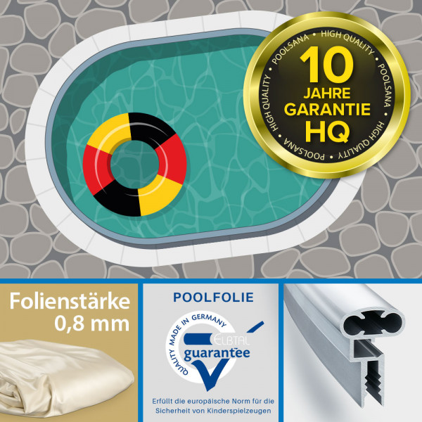 Einzelbecken Aluwand-Ovalpool PS HQ 6,00 x 3,20 x 1,50 m mit Aluminium Kombi-Handlauf | Folie sand