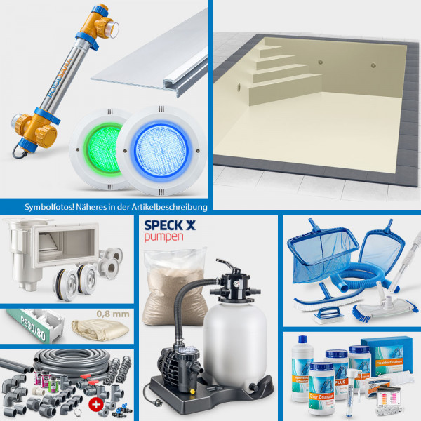 JUBILÄUMS-Rechteckpool 7,00 x 3,50 x 1,50 m PROFI-Set | Sand | Unterbautreppe Eck 169 x 169 cm