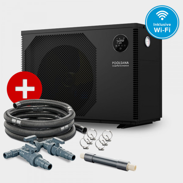 Pool Inverter-Wärmepumpe POOLSANA InverPerformance 15 + Anschluss-Set 38 mm