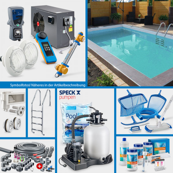 POOLSANA Rechteckpool 8,00 x 4,00 x 1,50 m | Folie grau 0,8 mm | PROMO-Set PLATIN