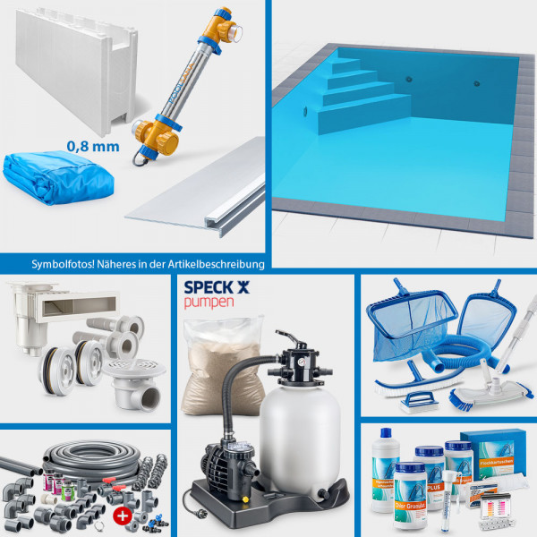 Rechteckpool 8,00 x 4,00 x 1,50 m PROFI-Set "High Level" | Blau | Unterbautreppe Eck 169 x 169 cm