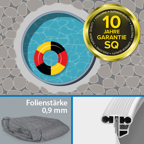 Einzelbecken Rundpool PS SQ 3,50 x 1,25 m mit Alu-Wand | Alu-Handlauf | 4D-Folie 0,9 mm Anthrazit
