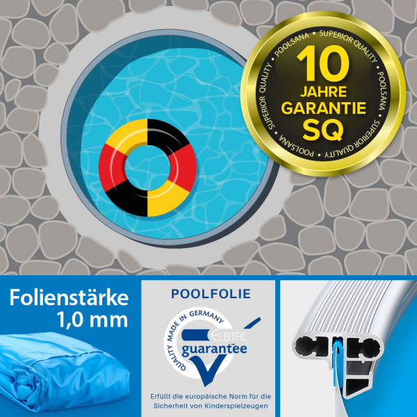 Einzelbecken Rundpool PS SQ 3,50 x 1,25 m mit Alu-Wand und Alu-Kombihandlauf | Folie blau 1,0 mm