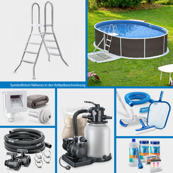 Ovalpool POOLSANA RATTAN 5,50 x 3,70 x 1,20 m Folie 0,5 mm COMFORT-Set | Freiaufstellung/Teileinbau