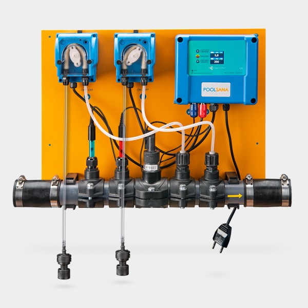 Automatische POOLSANA pH-/Chlor-Dosieranlage Pool Twin | Grundplatte orange