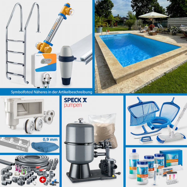 POOLSANA Rechteckpool 8,00 x 4,00 x 1,50 m | 4D-Folie 0,9 mm blau | PERFECT-Set