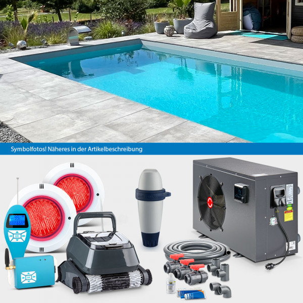 POOLSANA Rechteckpool 7,00 x 3,50 x 1,50 m | Folie grau 0,8 mm | LAGOON-Set PROFI
