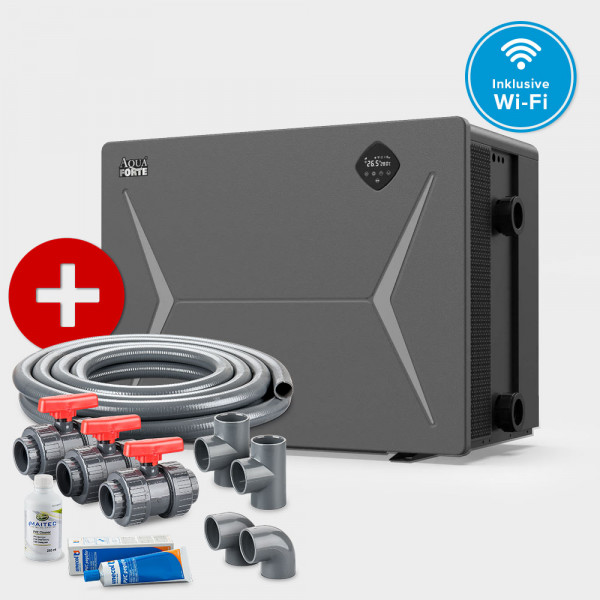 Pool Inverter-Wärmepumpe AquaForte Mr. Perfect 17 + Anschluss-Set 50 mm