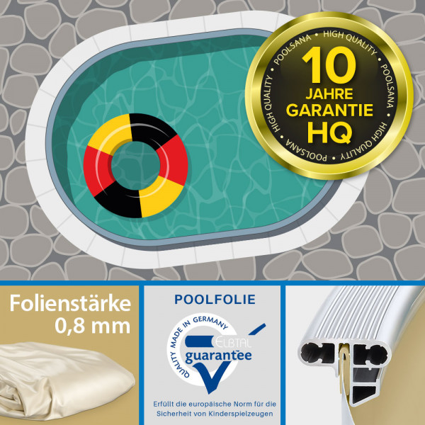 Einzel-Ovalpool POOLSANA HQ 5,25 x 3,20 x 1,50 m mit Aluminium Kombi-Handlauf + sandfarbener Folie