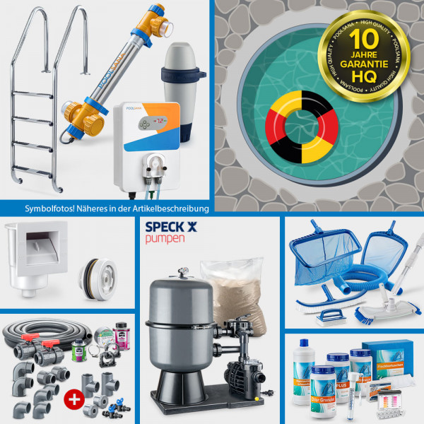 Rundpool Alu PS HQ 5,00 x 1,50 m | Alu-Handlauf | 0,8 mm sand PERFECT-Set | Teil- Kompletteinbau