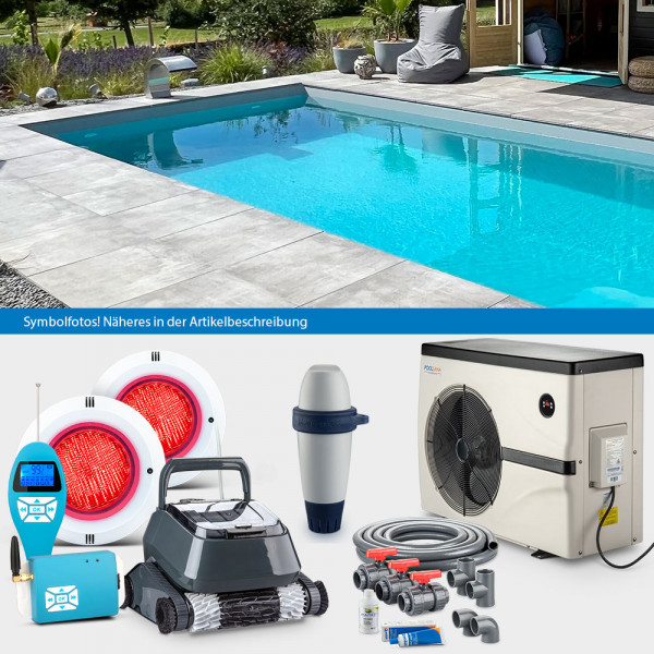 POOLSANA Rechteckpool 6,00 x 3,00 x 1,50 m | Folie grau 0,8 mm | LAGOON-Set PROFI