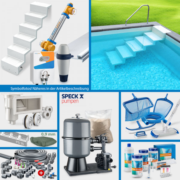Rechteckpool PS SQ 6,00 x 3,00 x 1,50 m | 4D-Folie 0,9 mm grün | PERFECT-Set | Treppe Elegance