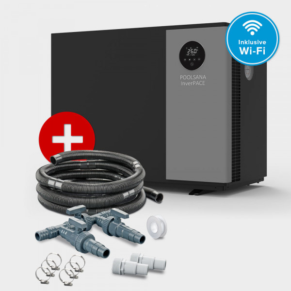 Pool Full-Inverter-Wärmepumpe POOLSANA InverPACE 13 + Anschluss-Set 38 mm