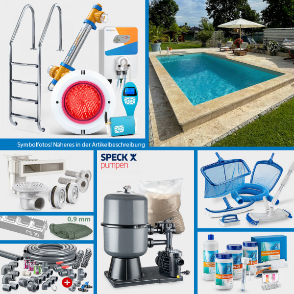 PS30-Rechteckpool POOLSANA 8,00 x 4,00 x 1,50 m | 4D-Folie 0,9 mm grün | PERFECT-Set "High Level"