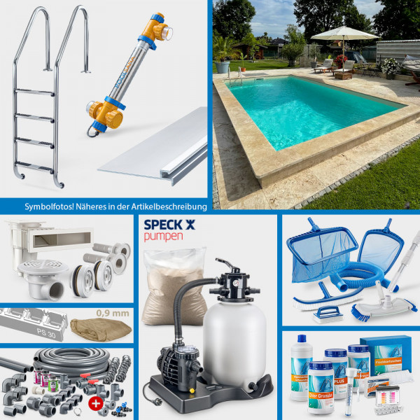 POOLSANA Rechteckpool 6,00 x 3,00 x 1,50 m | 4D-Folie 0,9 mm sand | PROFI-Set "High Level"