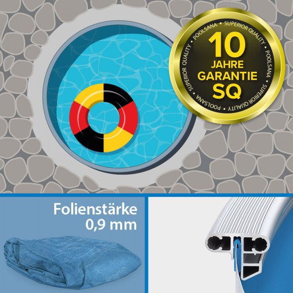 Einzelbecken Stahlwand-Rundpool PS SQ 4,50 x 1,50 m mit Alu-Handlauf | 4D-Folie 0,9 mm blau
