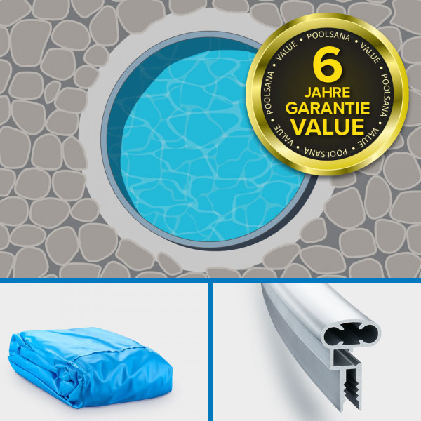 Einzelbecken Stahlwand-Rundpool PS VALUE 4,20 x 1,20 m Stahlwand grau | Folie blau | Alu-Handlauf
